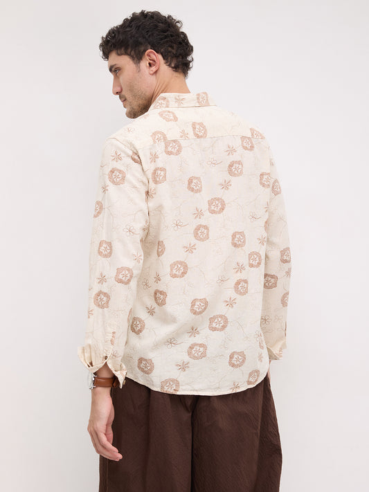 Intricate Soft Beige & Brown Botanical Bloom Shirt
