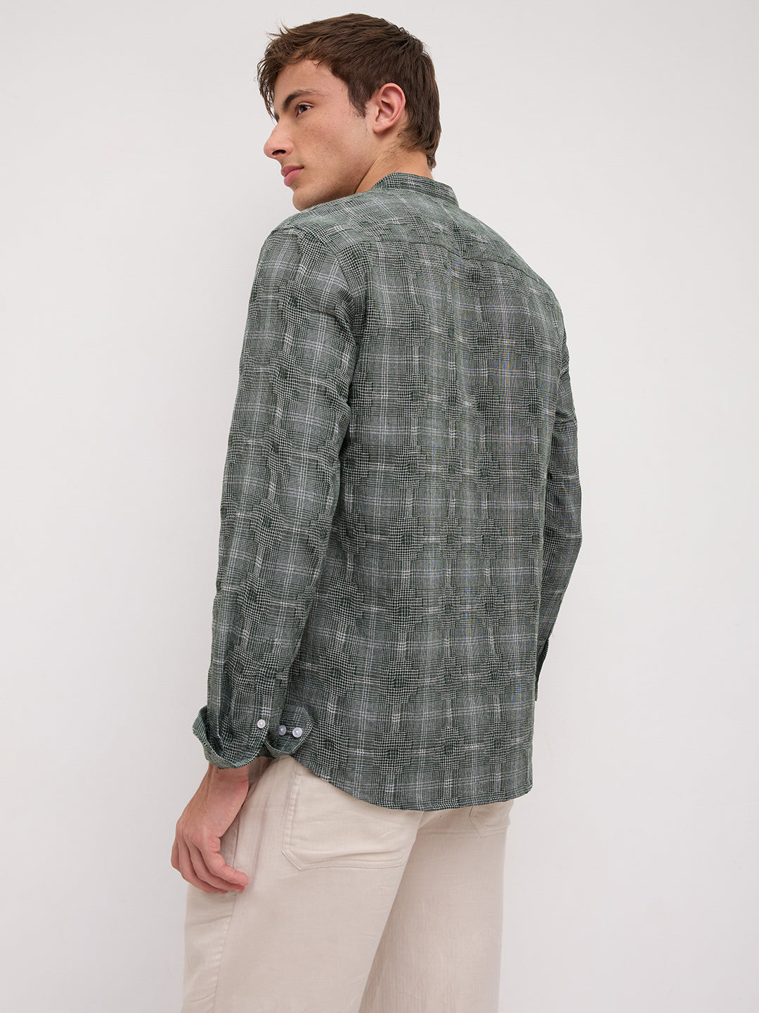Green Glitch Micro Check Textured Matrix Everyday Kurta