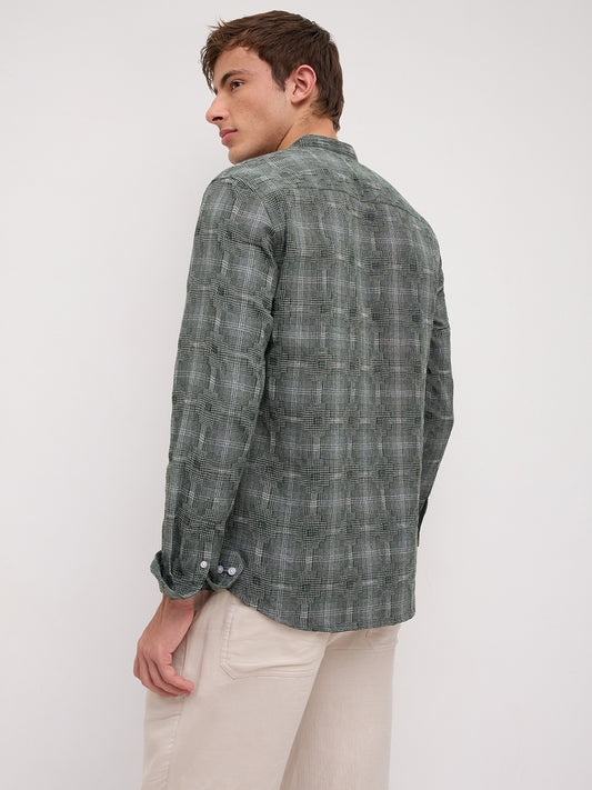 Green Glitch Micro Check Textured Matrix Everyday Kurta