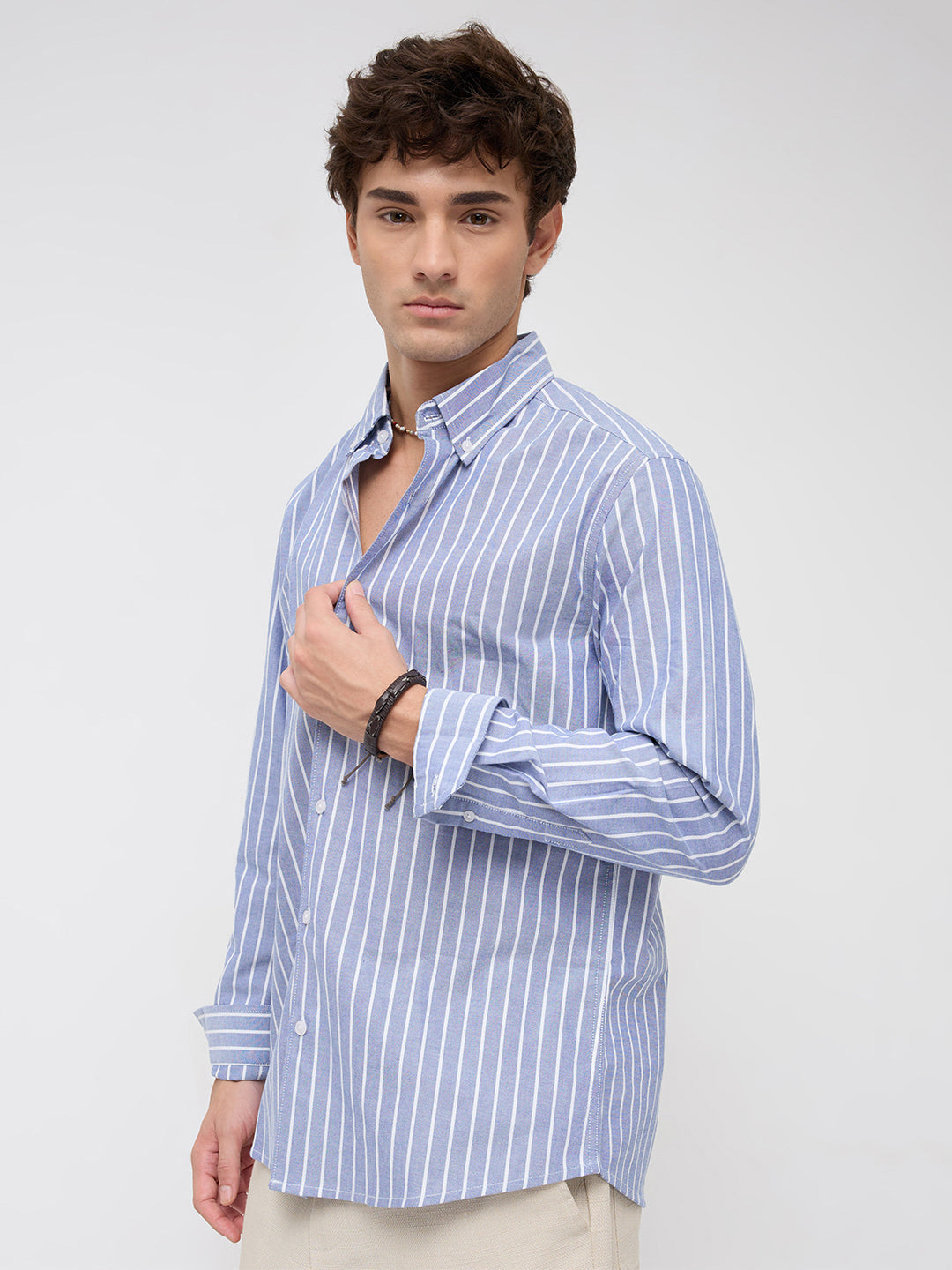 Blue & White Candy Striped Button-Down Collar Oxford Shirt