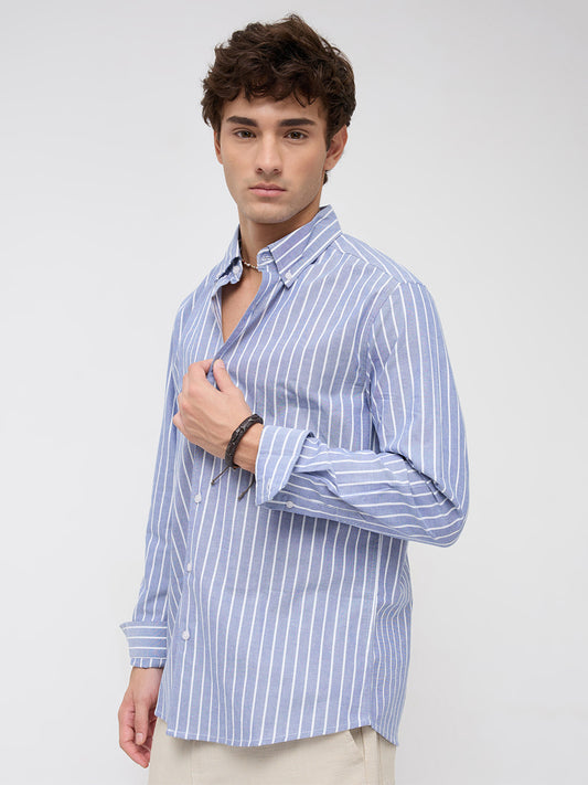 Blue & White Candy Striped Button-Down Collar Oxford Shirt