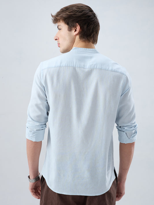 Premium Sky Blue Slub Textured Linen Blend Kurta