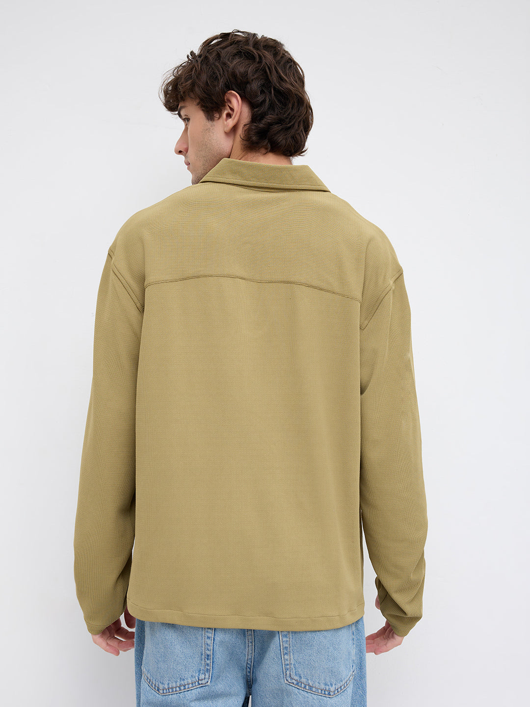 Soft Olive Oversized Knitted Polo Shirt