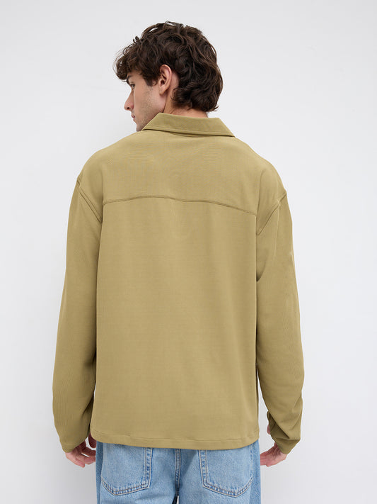 Soft Olive Oversized Knitted Polo Shirt