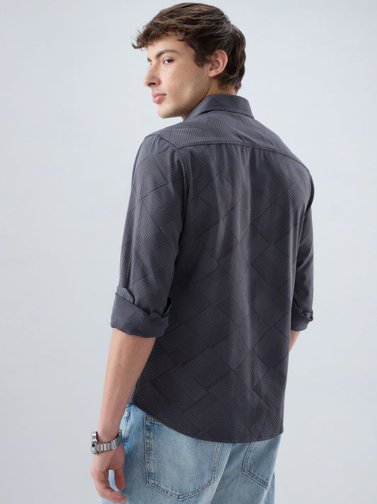 Intricate Grey Block Weave Knitted Shirt