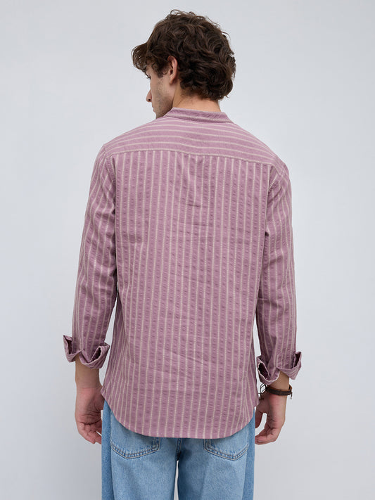 Luxe Raspberry Glace Motif Contrast Seersucker Embroidered Kurta