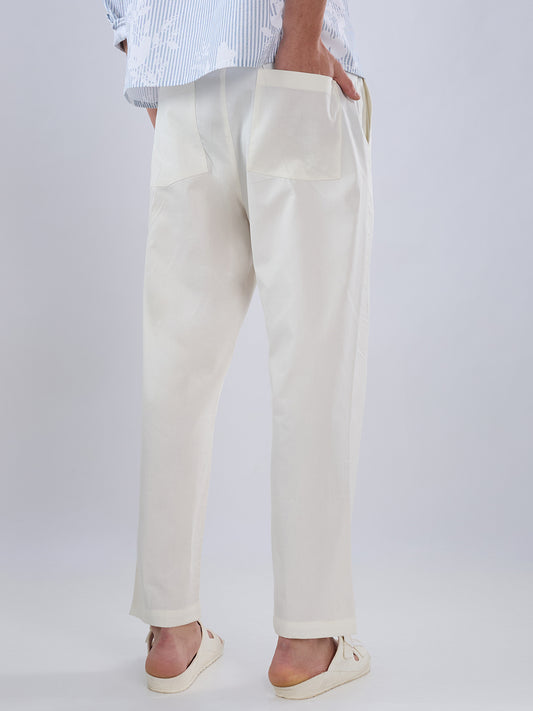 Solid Pastel Cream Tapered Trousers
