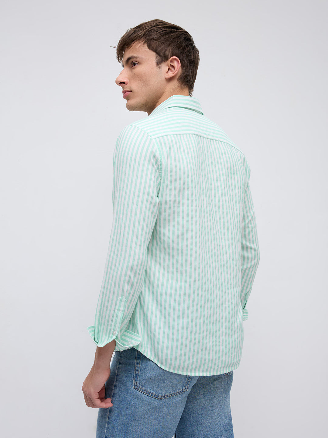 Mint Breeze Candy Striped Vacation Shirt