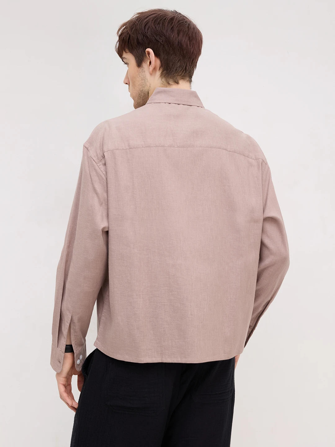 Classic Soft Khaki Fine Textured Boxy Fit Crop Shirt