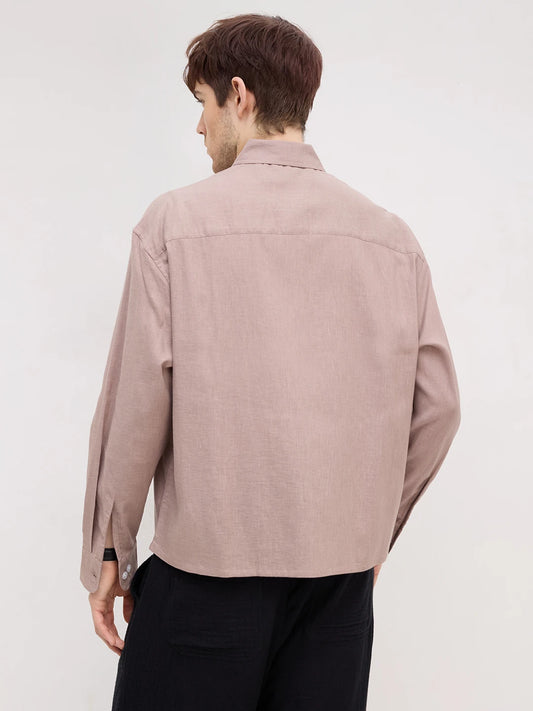 Classic Soft Khaki Fine Textured Boxy Fit Crop Shirt