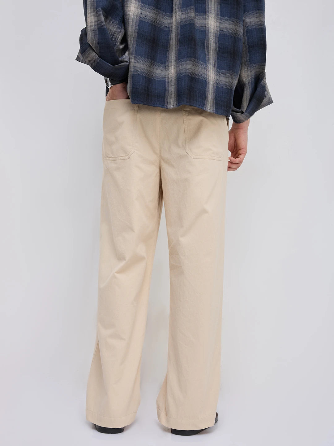 Solid Beige Cord Straight Fit Trousers