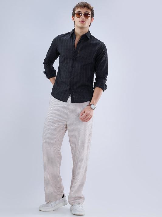 Metal Black Textured Checks Shirt