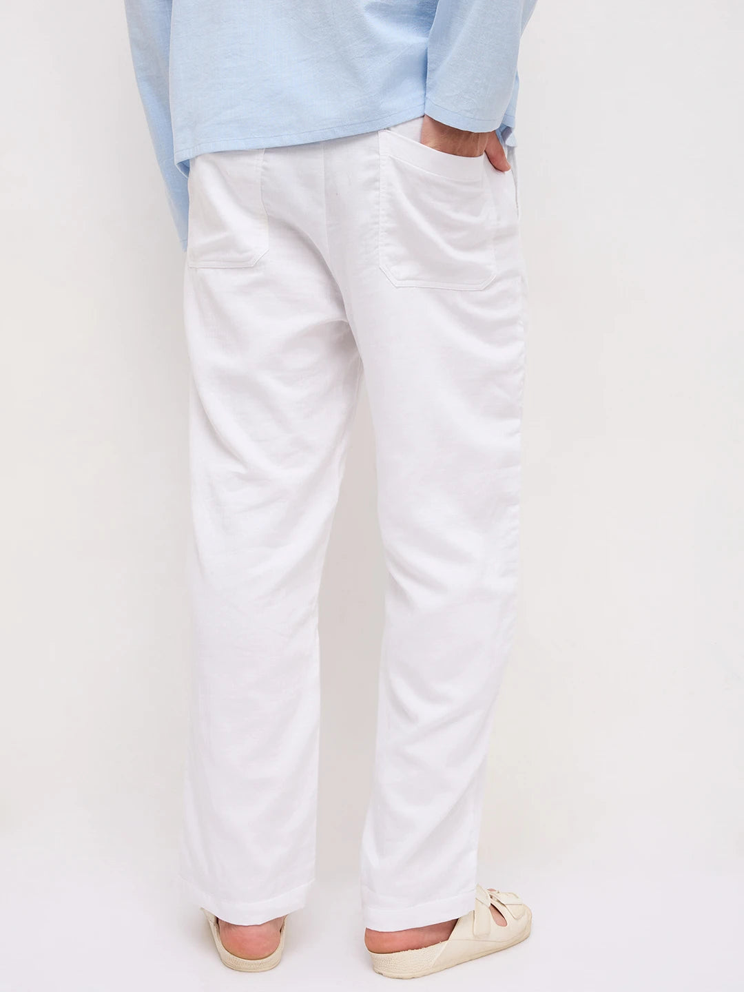 Cloud White Fine Herringbone Textured Straight Fit Trousers