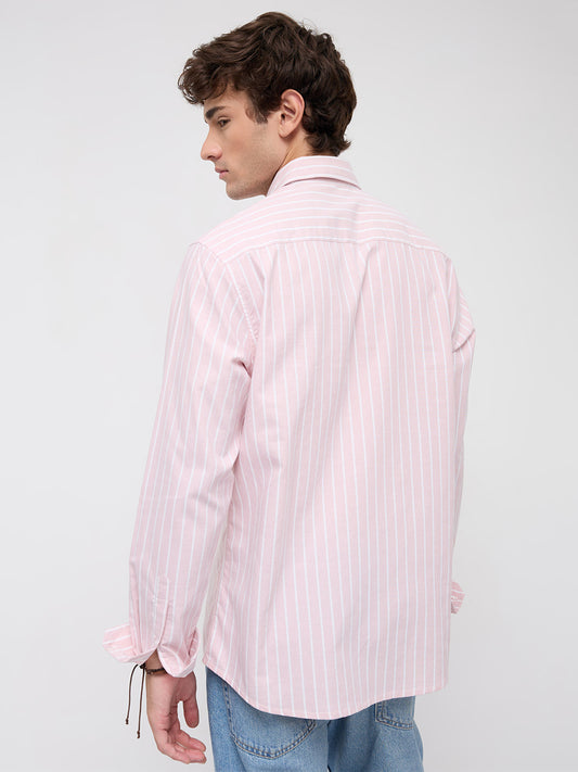 Pink Candy Striped Button-Down Collar Oxford Shirt