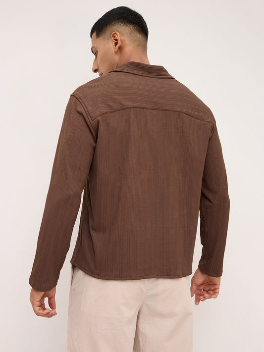 Coffee Brown Fine Weave Knitted Polo Shirt