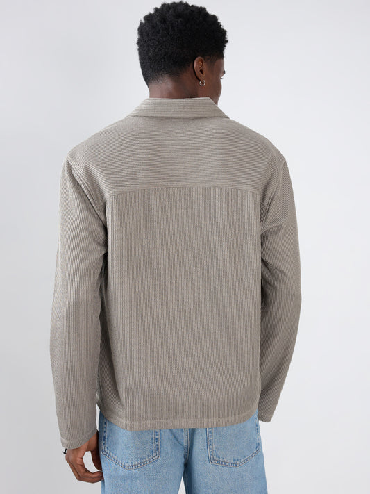 Steel Grey Refined Textured Knitted  Oversized Polo Shirt