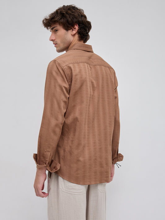 Walnut Brown Elevated Grid Detail Checks Shirt