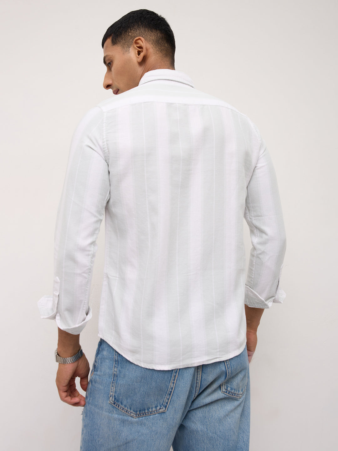 Sage Mist Textured Vertical Resort Shirt
