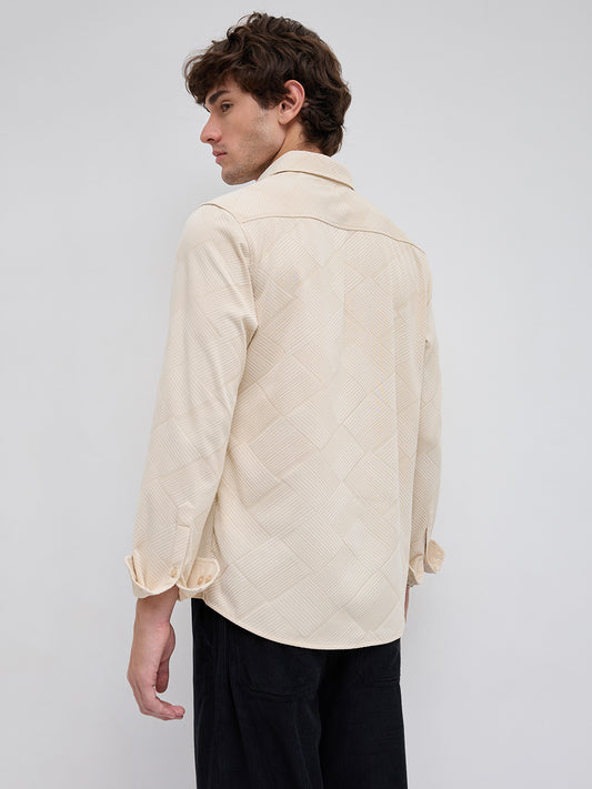 Intricate Beige Block Weave Knitted Shirt