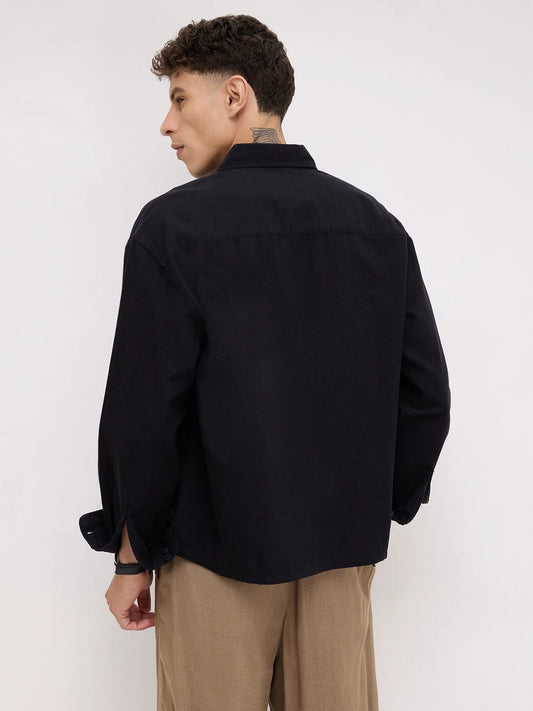 Timeless Tensil Black Boxy Fit Crop Shirt