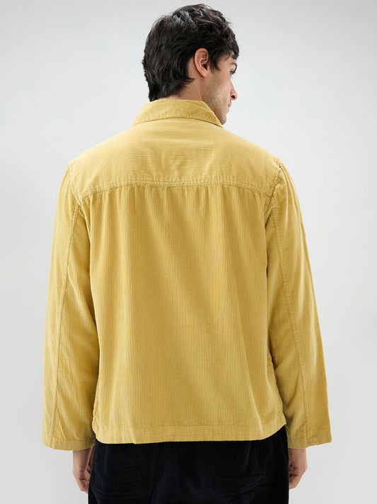 Sunmelt Mustard Corduroy Oversized Double Pocket Crop Shacket