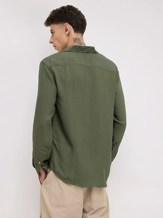 Refined Olive Streaky Emboss Shirt