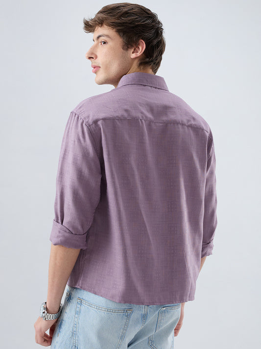 Heather Purple Soft Grid Textured Boxy Fit Crop Shirt