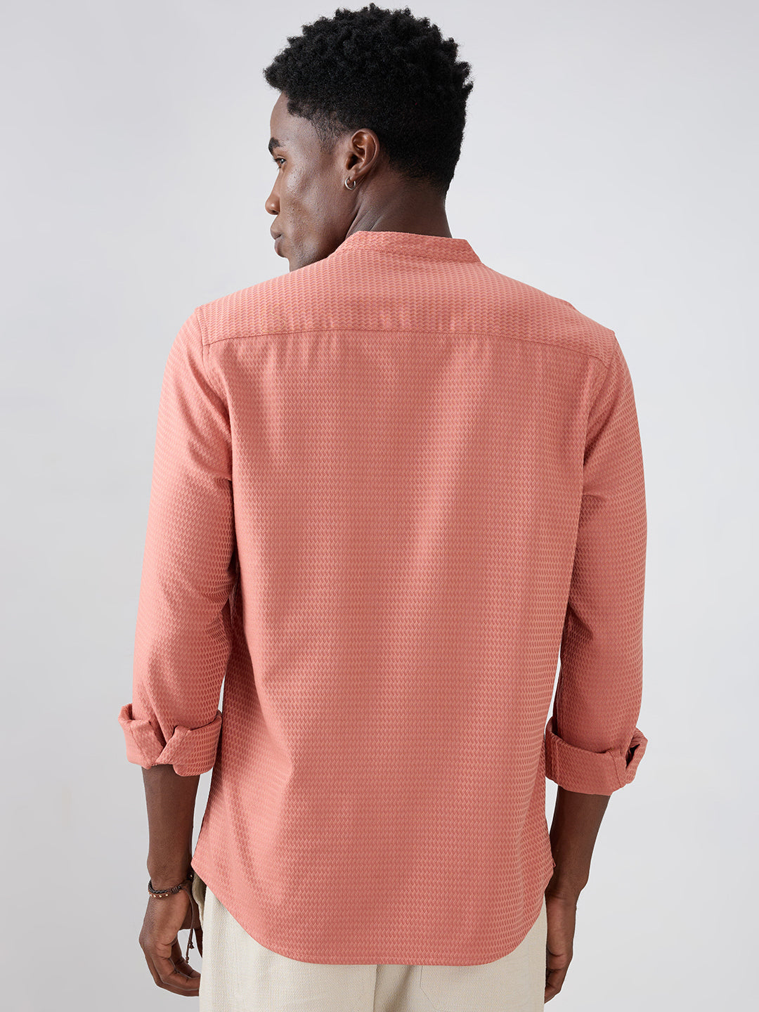 Creamy Peach Wavy Textured Kurta