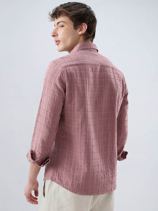 Dusty Peach Box Weave Seersucker Double Cloth Shirt