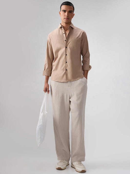 Solid Soft Khaki Beige Poplin Shirt