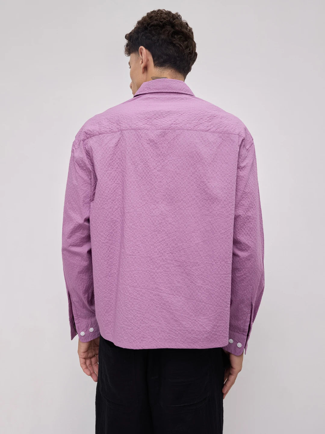 Crushed Fuchsia Pink Textured Boxy Fit Crop Shirt