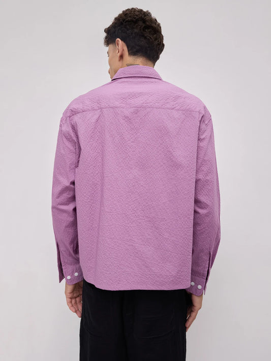 Crushed Fuchsia Pink Textured Boxy Fit Crop Shirt