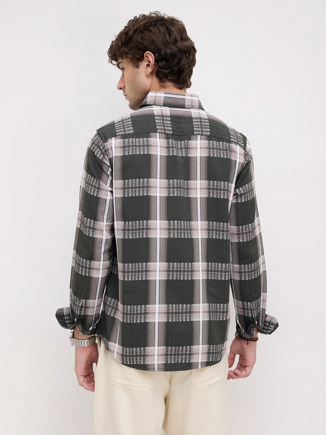Forest Green Soft Textured Checks Shirt
