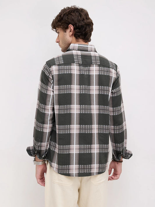 Forest Green Soft Textured Checks Shirt