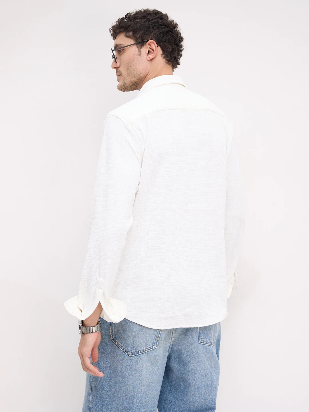 Snow White Mini Checks Textured Knitted Shirt