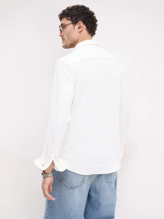 Snow White Mini Checks Textured Knitted Shirt