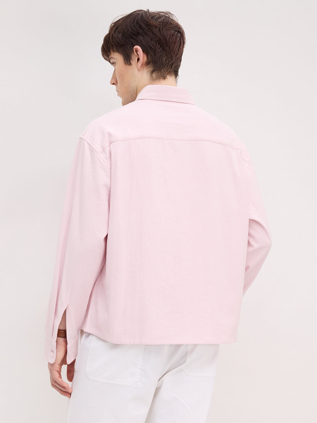 Refined Blush Pink Textured Boxy Fit Crop Shirt