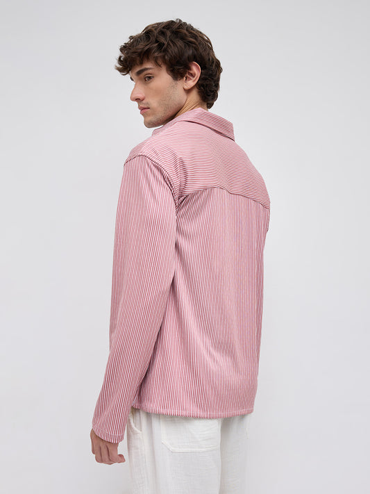 Signature Turkish Rose Rib Striped Oversized Polo Shirt
