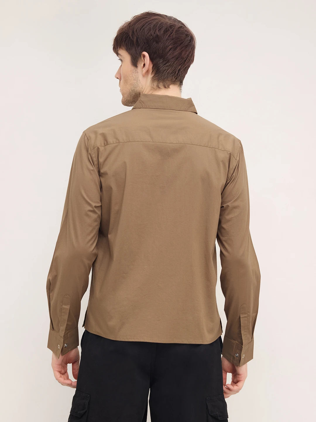 Luxe Deep Khaki Straight Hem Oversized Shirt