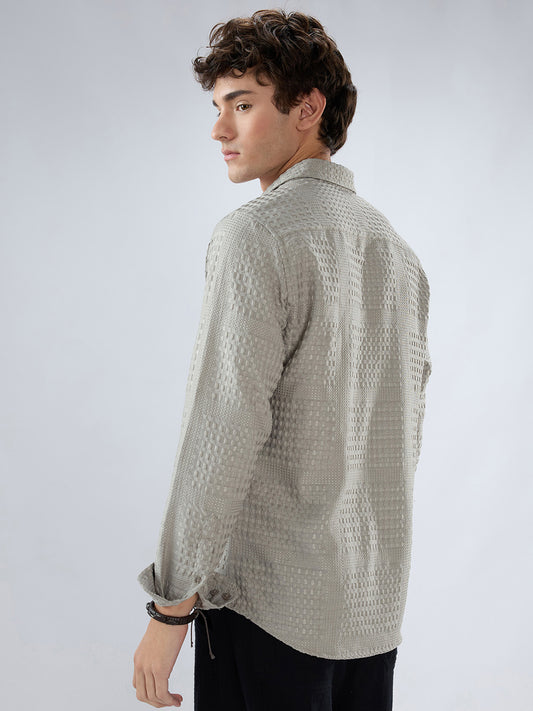 Intricate Grey Raised Motif Textured Shirt