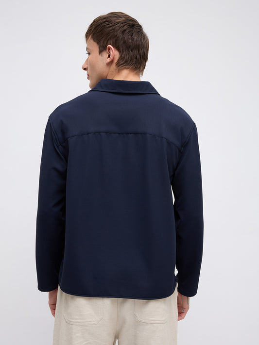 Navy Oversized Polo Tencel Knit Shirt