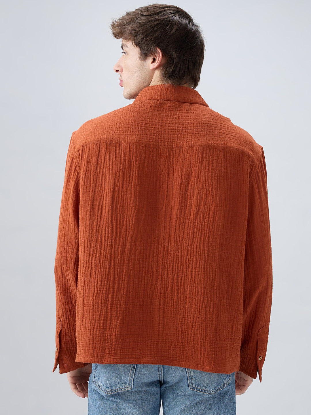 Rust Double Cloth Cuffless Oversized Shirt