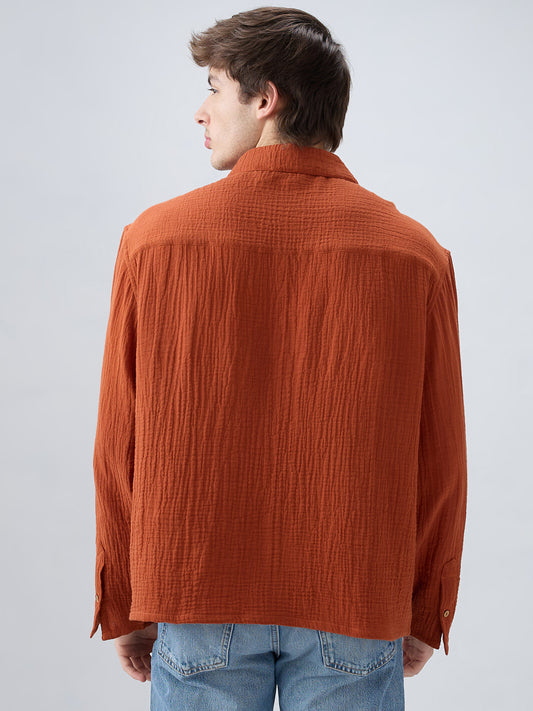 Rust Double Cloth Cuffless Oversized Shirt