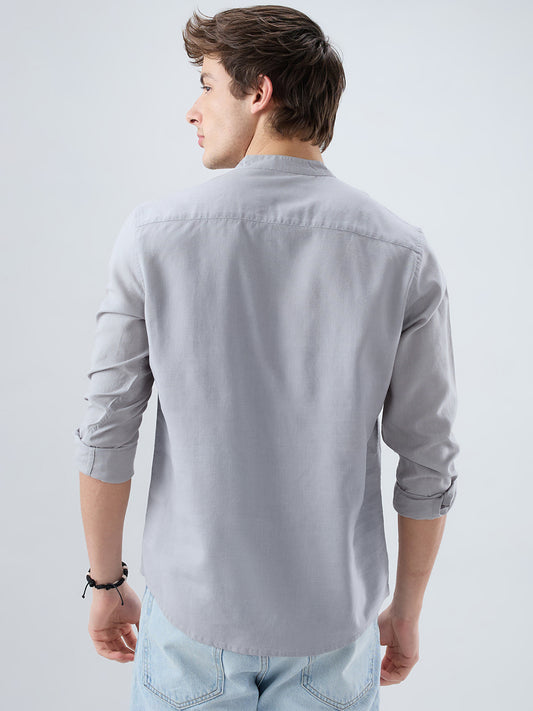 Premium Grey Slub Textured Linen Blend Kurta