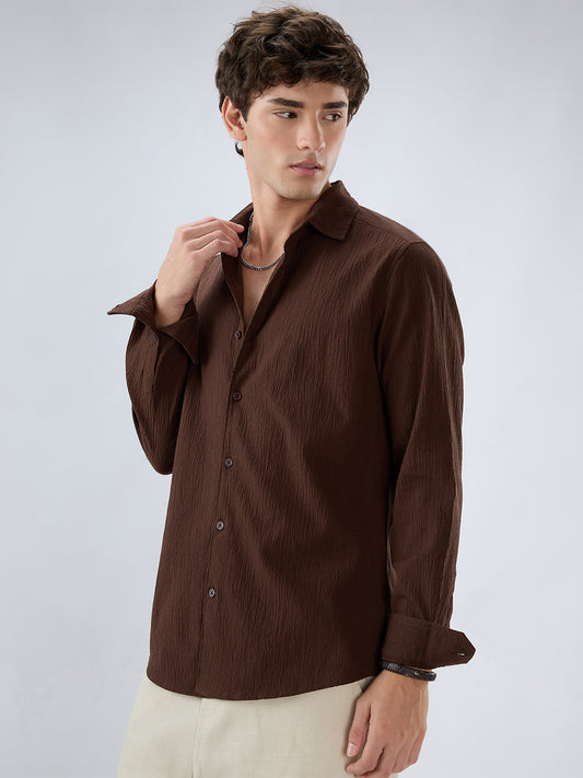 Roasted Coffee Brown Textured Shirt