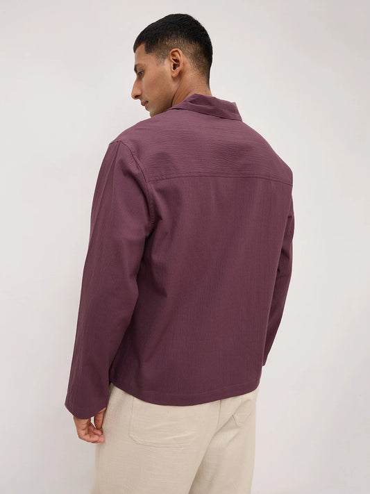 Purple Fine Textured Oversized Notch Collar Shirt