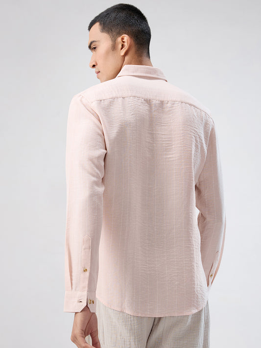 Pale Pink Linear Loom Crinkled Shirt