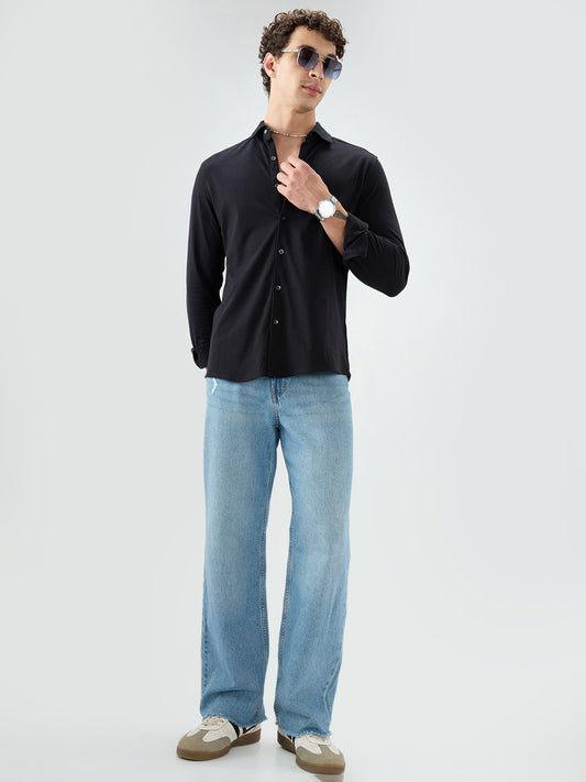 Elegant Black Knit Textured Shirt