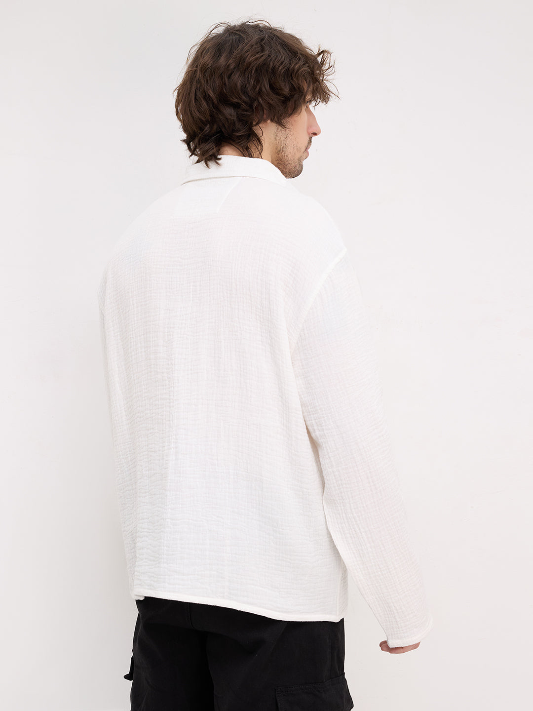 Snow White Double Cloth Center Seam Oversized Polo Shirt