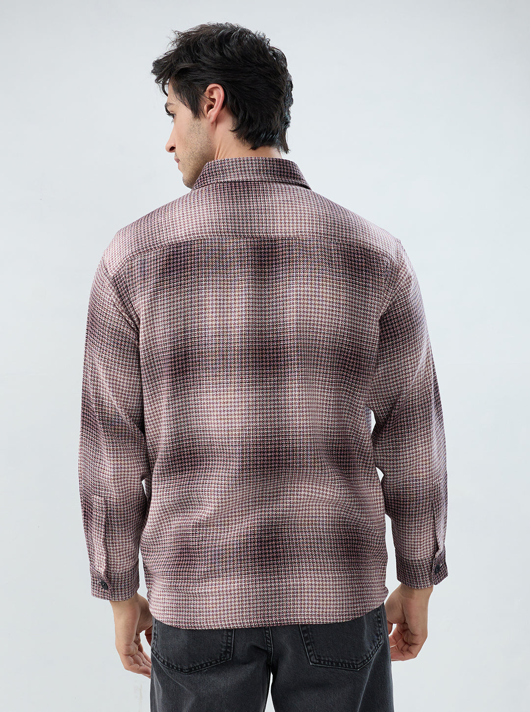 Old-School Red & Black Houndstooth Twin Pocket Flannel Shirt